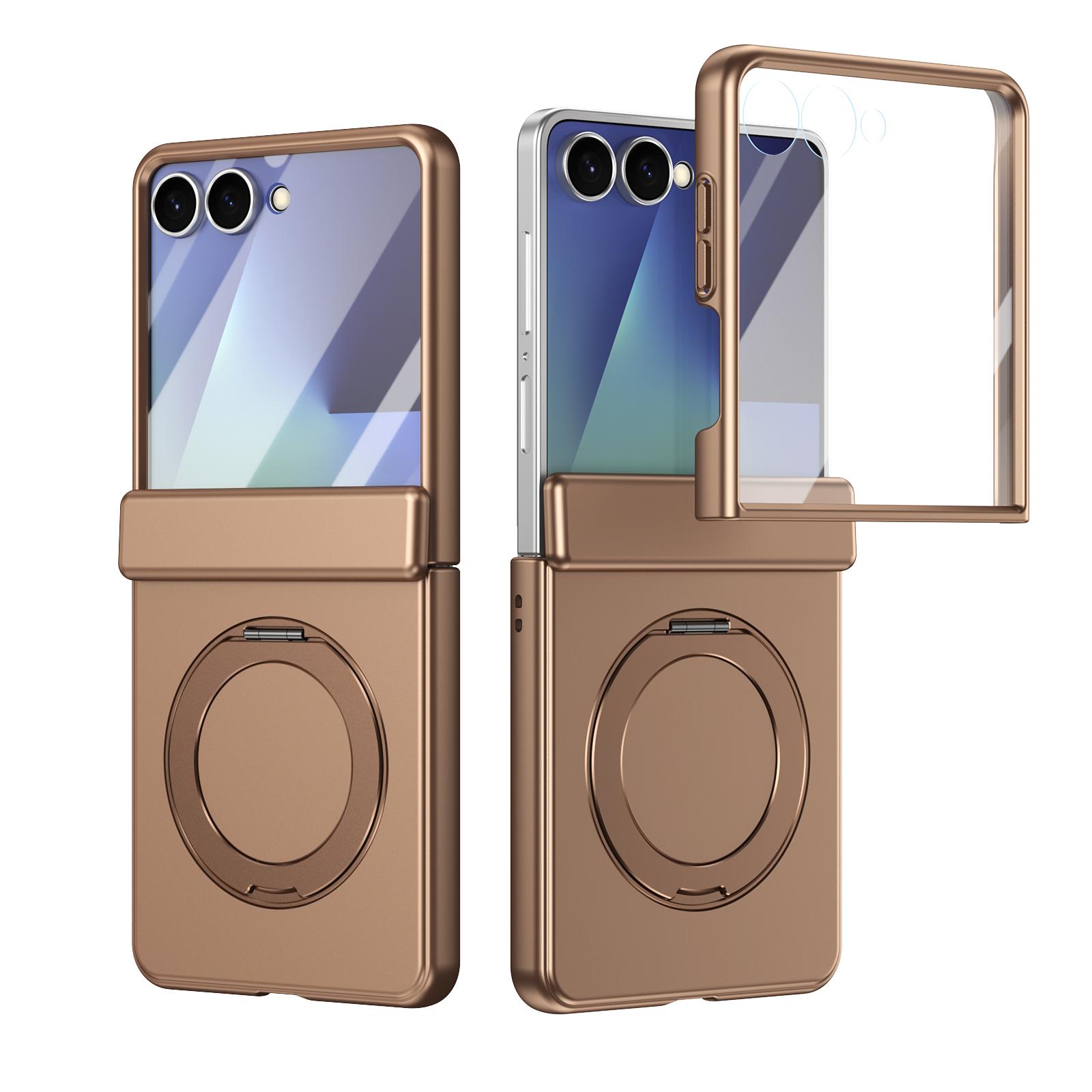 

Матовый Магнитный Чехол Для Samsung Galaxy Z Flip 7/6/5 С Подставкой, Поворотный На 360°, С Защитным Стеклом На Экран, Дружелюбный К Коже Galaxy Z Flip 7 золотой