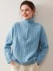 Women's Half-Zip Cashmere Sweater - Autumn/Winter Cable Knit, Gentle Style, Half-High Neck Base Layer.