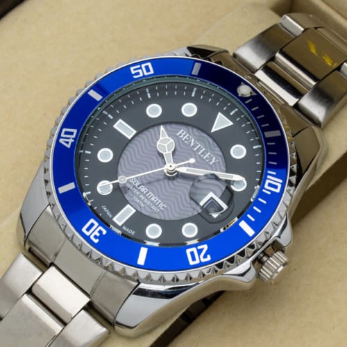 Klefer Men's Analog Solar-Powered Waterproof Watch with Metal Band, Bentley Blue, Silver (BT-AM388-BLS)