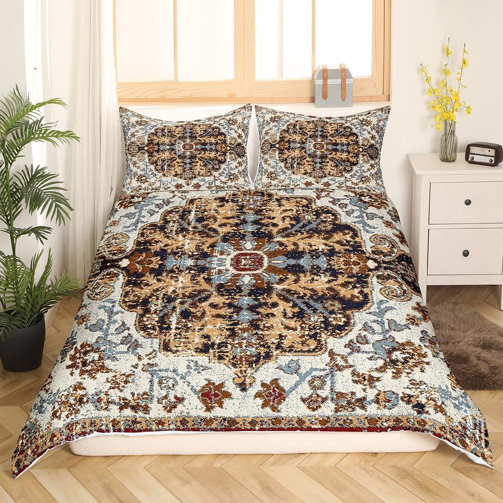 Ethnisches Boho Bettbezug-Set Full Bohemian Vintage Bettwäsche-Set Retro Floral Exotische Bettdeckenhülle Für Erwachsene Frauen Männer 3-teilig