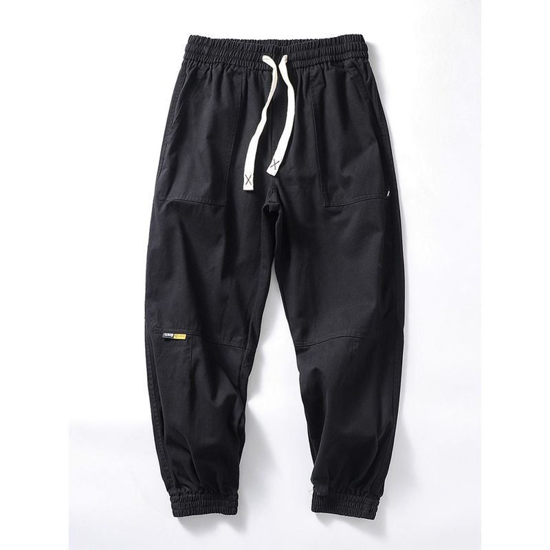 Trendy Retro Pure Cotton Jogger Pants Autumn Straight Cargo Pants Black XL
