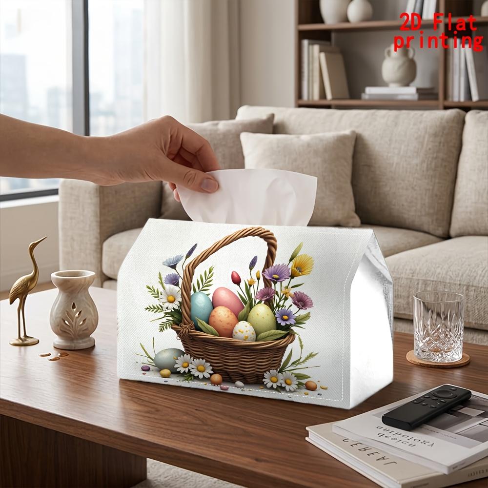 2D Flat 1pc, Tissue Box. Easter Egg Flower Basket Pattern Napkin Dispenser Box, Reusable, Daily Desktop Tissue Storage Box, Suitable for Kitchen, Livi