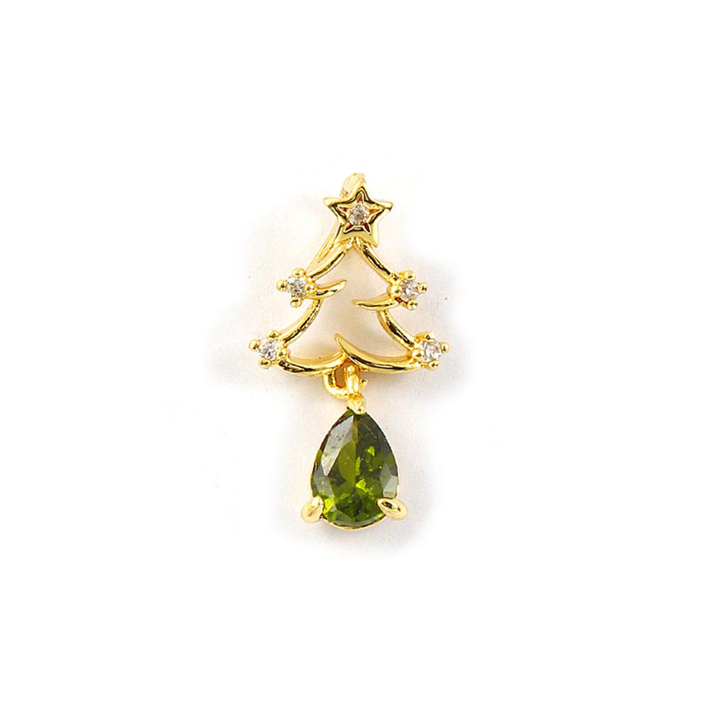 2 PCs Brass & Cubic Zirconia Charms 18K Gold Plated Christmas Tree Micro Pave Pendants For DIY Necklace Bracelet Jewelry Making
