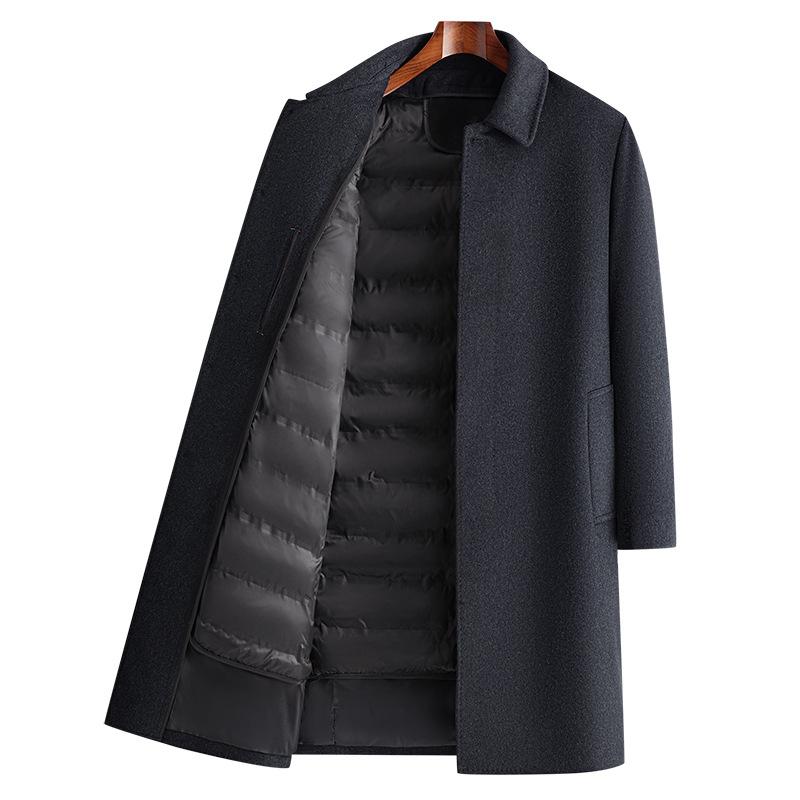 Winter Men's Long Wool Coat Pack Removable Down Liner Wool Coat Jacket