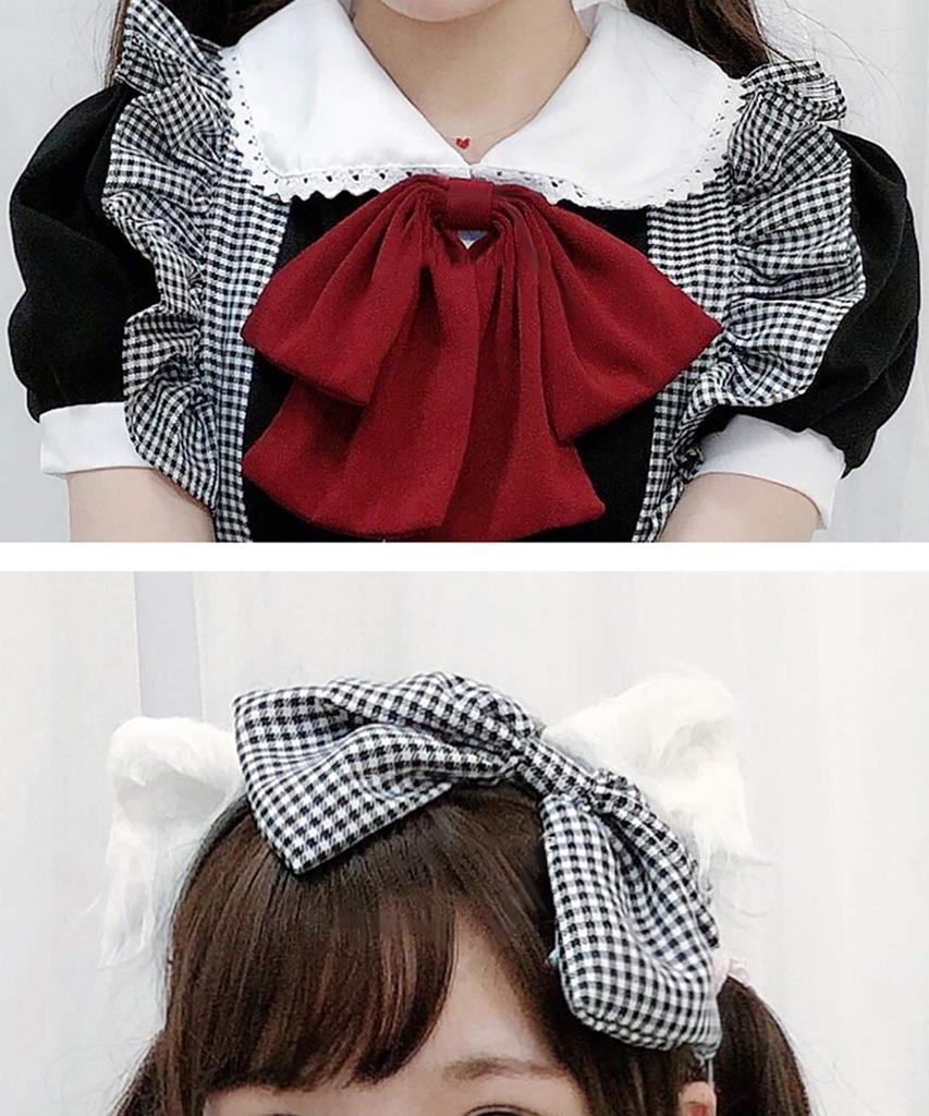 Milky Time Dámske Lolita Služobné Šaty s Mašľou, Volánmi, Zástrou a Kockovaným Vzorom, Cosplay Kostým (Veľkosť L)