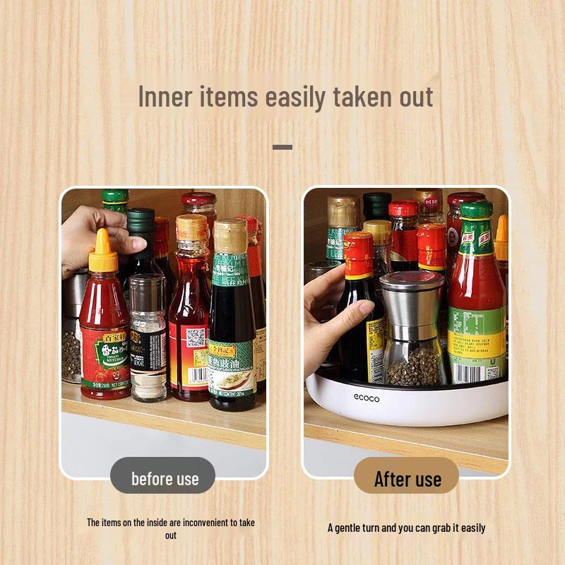 Rotating Kitchen Spice Set: Salt & Sauce Storage Jars with Tray