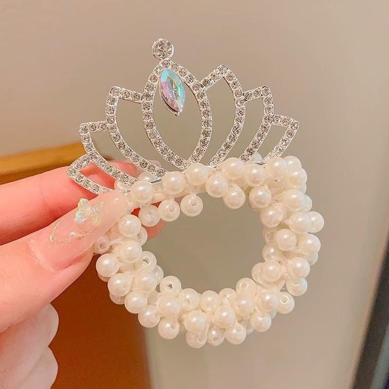 Sweet and Romantic Style Children's Updo Head Ponytail Princess Crown Headpiece Imitation Pearl Fashion Exquisite Headband