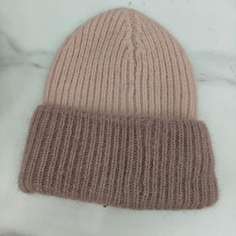 Color Matching Wool Hat Women's Autumn and Winter Versatile Cute Pullover Hat Rabbit Fur Thickened Warm Two-color Knitted Hat