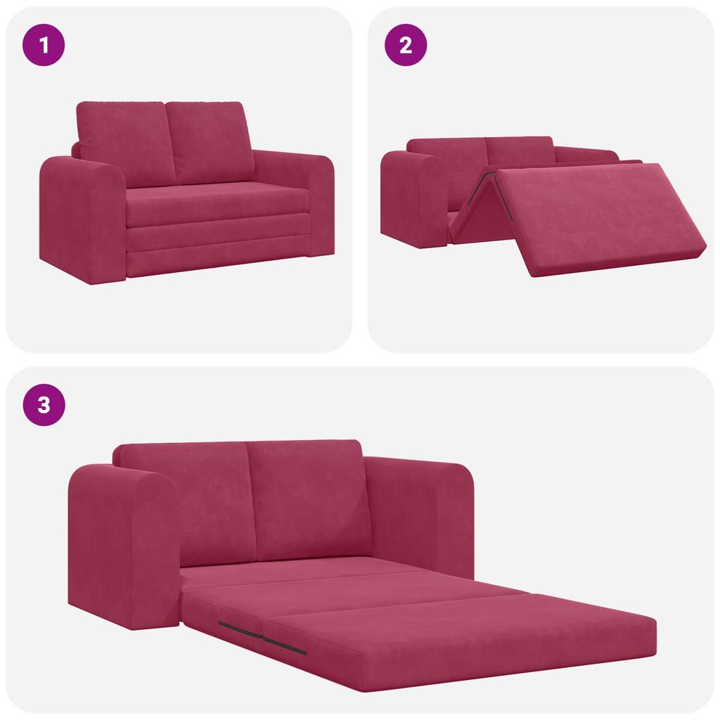 Wine Red Velvet Sofa Bed 148 x 71 x 83 cm
