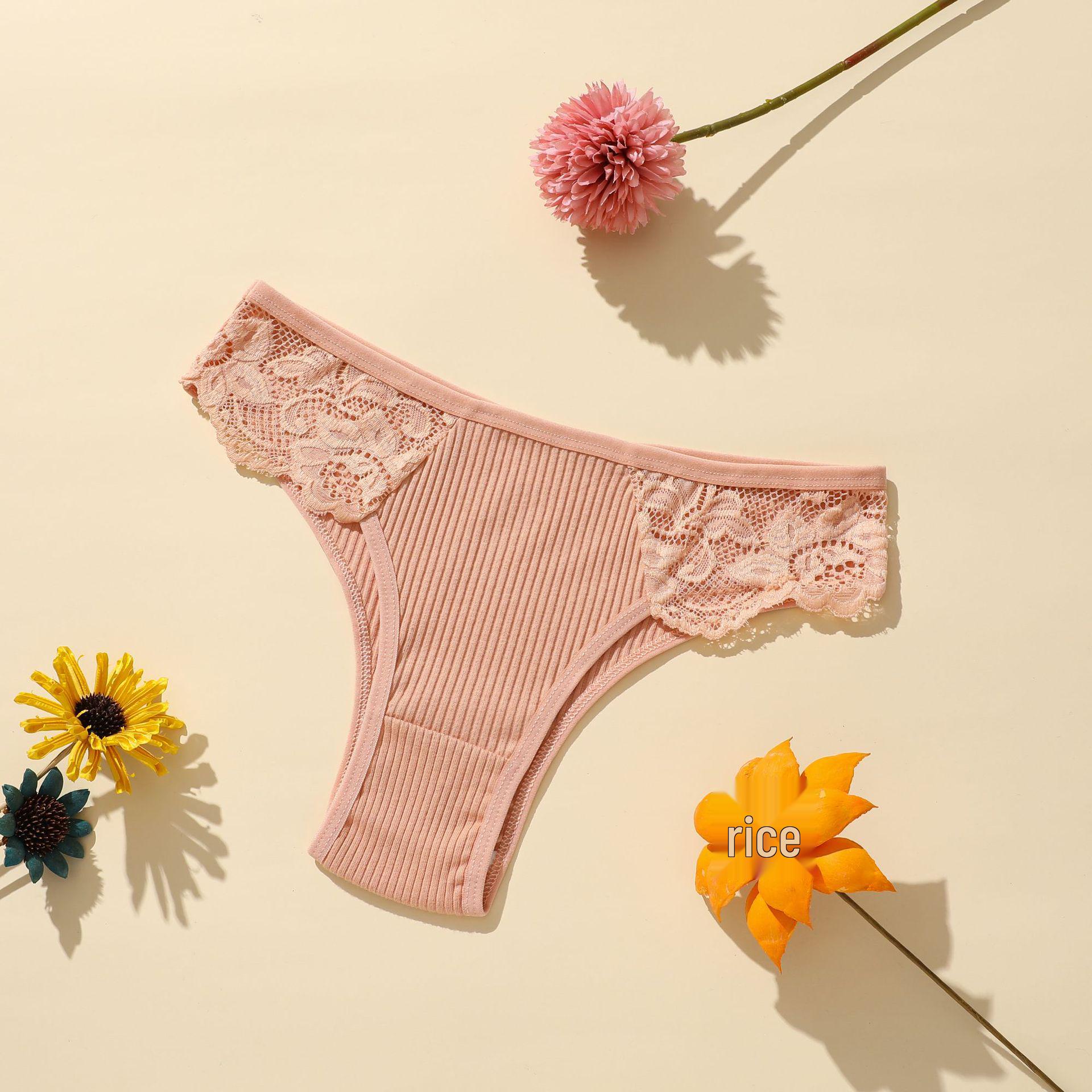 

New Women s Low-Rise Cotton Ribbed Lace Briefs: Solid Color, Breathable, Double-Layer Crotch, Teen Girl Underwear. Small