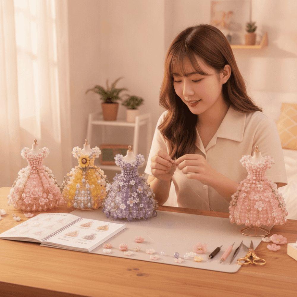 Tiny Beads Beaded Dress Kit 3D Design Bead Weaving Kit Creative DIY Bead Craft Kit Gift Giving
