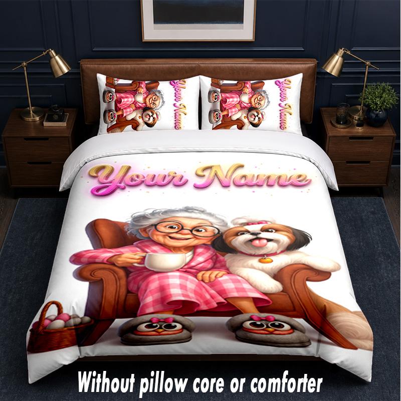 Dog Theme Custom Text Or Name 3Pcs Bedding Set,1 Flat Sheet & 2 Pillowcases Personalized Home Bedding