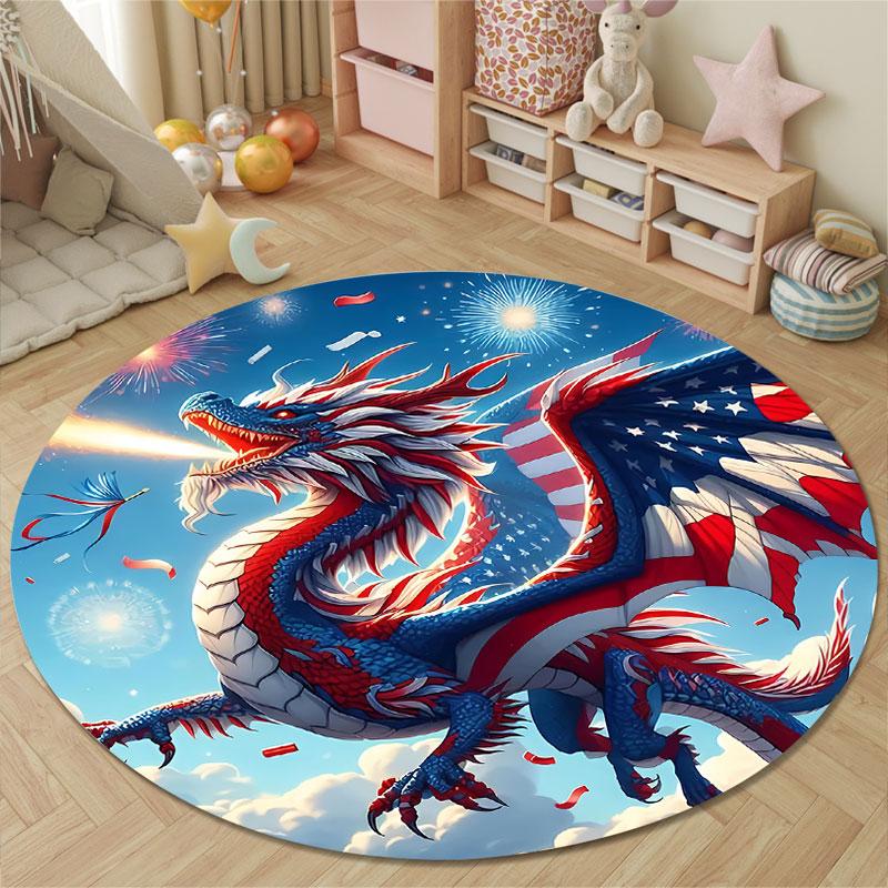 Vintage Round Wave Multicolor Accent Rug, Non-Slip Floor Mat for Kids Room