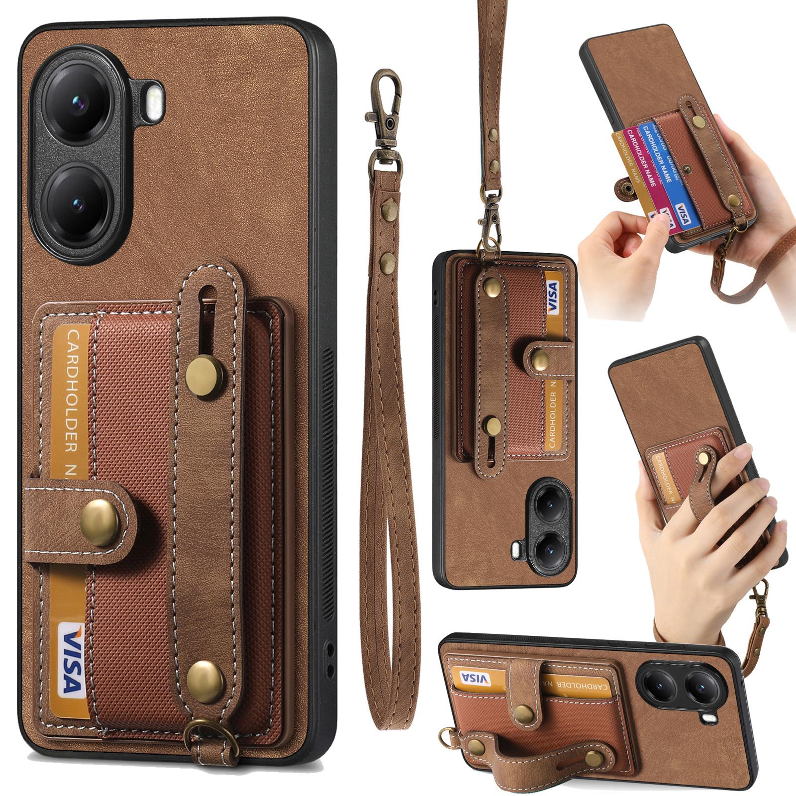 

Для Xiaomi Poco X7 Pro 5G/Xiaomi Redmi Turbo 4 5G Ретро задня кришка з PU шкіри з тримачем для карток та підставкою-браслетом D