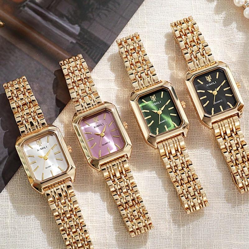 1pc Women's Fashion Quartz Watch, Simple Dial Square, High-Quality Gold Plated, Stainless Steel Strap, Suitable For Birthday, Anniversary