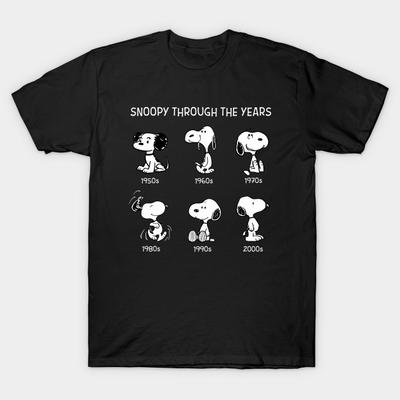 Tricou Negru cu Imprimeu Snoopy Through The Years Imprimeu pe Hârtie de Transfer Fără Tăiere Bumbac Tricou