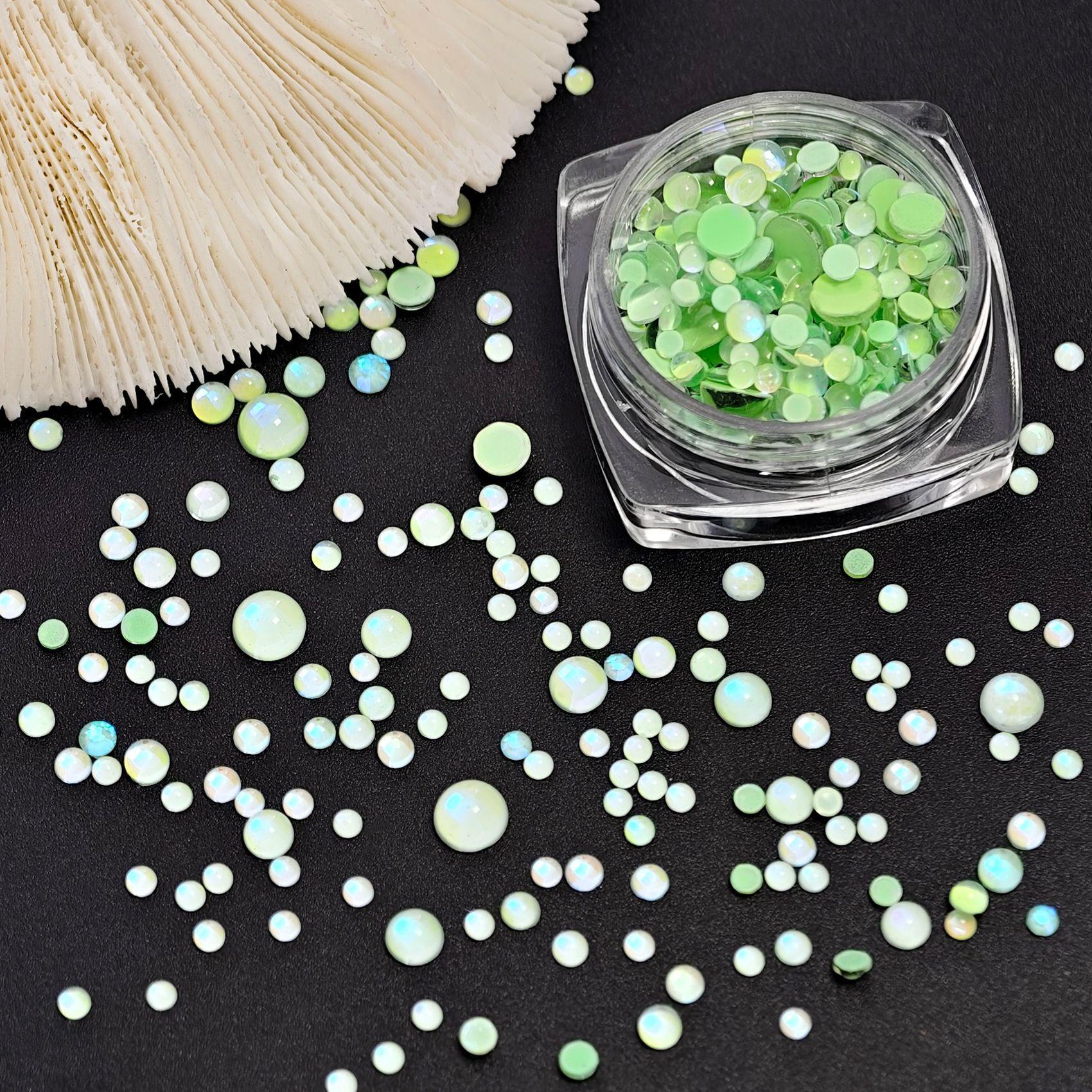 Iridescent Mermaid Pearl Nail Art Beads: Gradient Bubble Glass Beads and Rhinestones