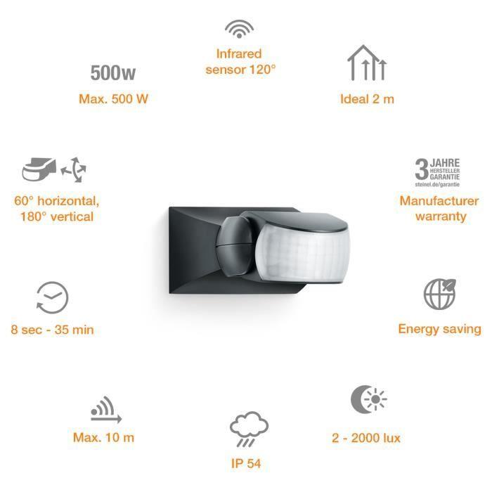 Détecteur De Mouvement Infrarouge IS 1 120° Orientable Portée 10m IP54 - STEINEL - Noir