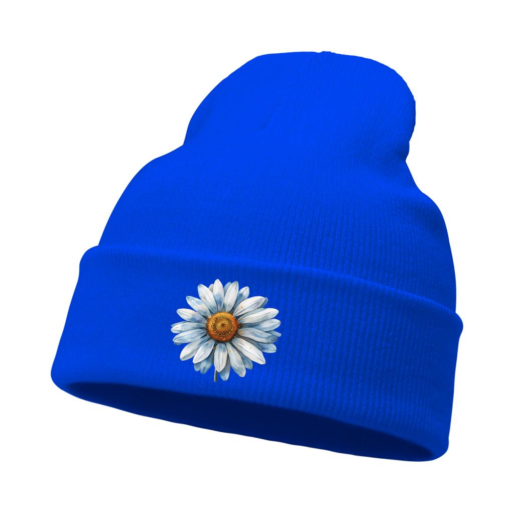 Blue Daisy Print Warm Winter Hats Unisex Knitted Hat Beanie Man Cap Stretchy Warm Knit Cap Beanie Ideal Choice For Gifts