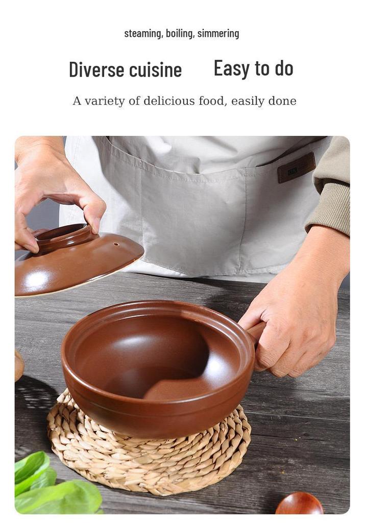 High-Temperature Resistant Clay Pot with Handle for Claypot Rice & Noodles - Durable, No Crack, Small Commercial Sand Pot