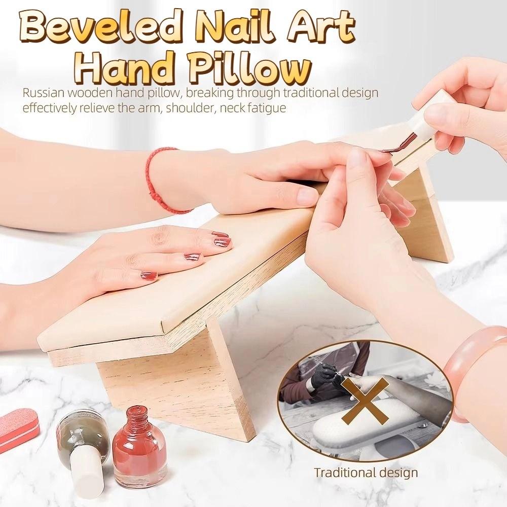 Wooden Base Beveled Hand Pillow Tilt Design Nail Art Stand Nail Arm Rest Cushion  Nail Art Tool