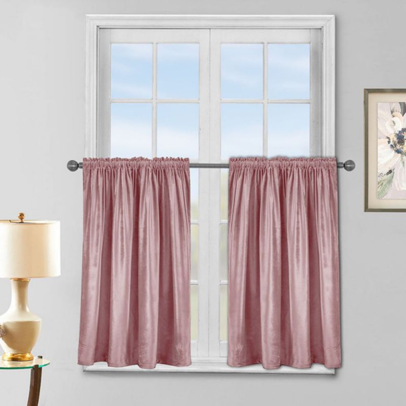 

2pcs Solid Color Velvet Short Curtains Soft Lightweight Blackout Curtains 74*61cm