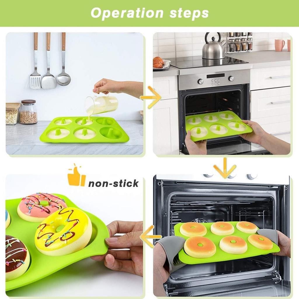 Axroad Mall 6-Fächer Hitzebeständiges BPA-freies Silikon Donut-Formen-Set - 3 Farben, 27,5 x 17,5 x 3 cm, für Donuts, Kuchen, Kekse, Muffins
