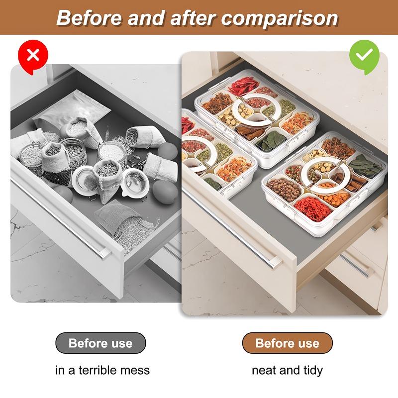 8 Grids unterteilt Serviertablett Aufbewahrungsbox Küche tragbare Unterformat Gewürz Trennbox Frischhaltebox Snack Obst Lebensmittel Box
