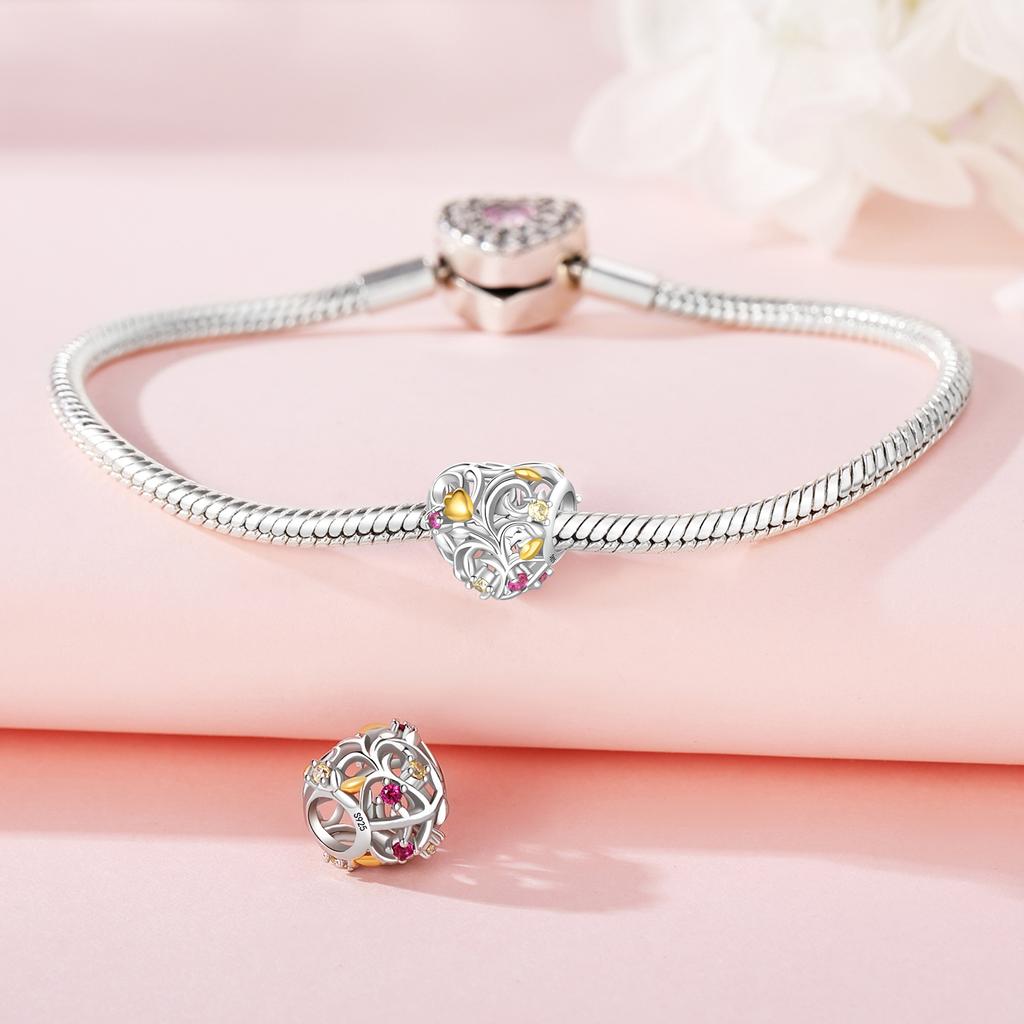 Beads Copper Charms Original Hollowed-Out Vine Heart Beads Fit Bracelet Jewelry Diy Women Fine Gift Accessory