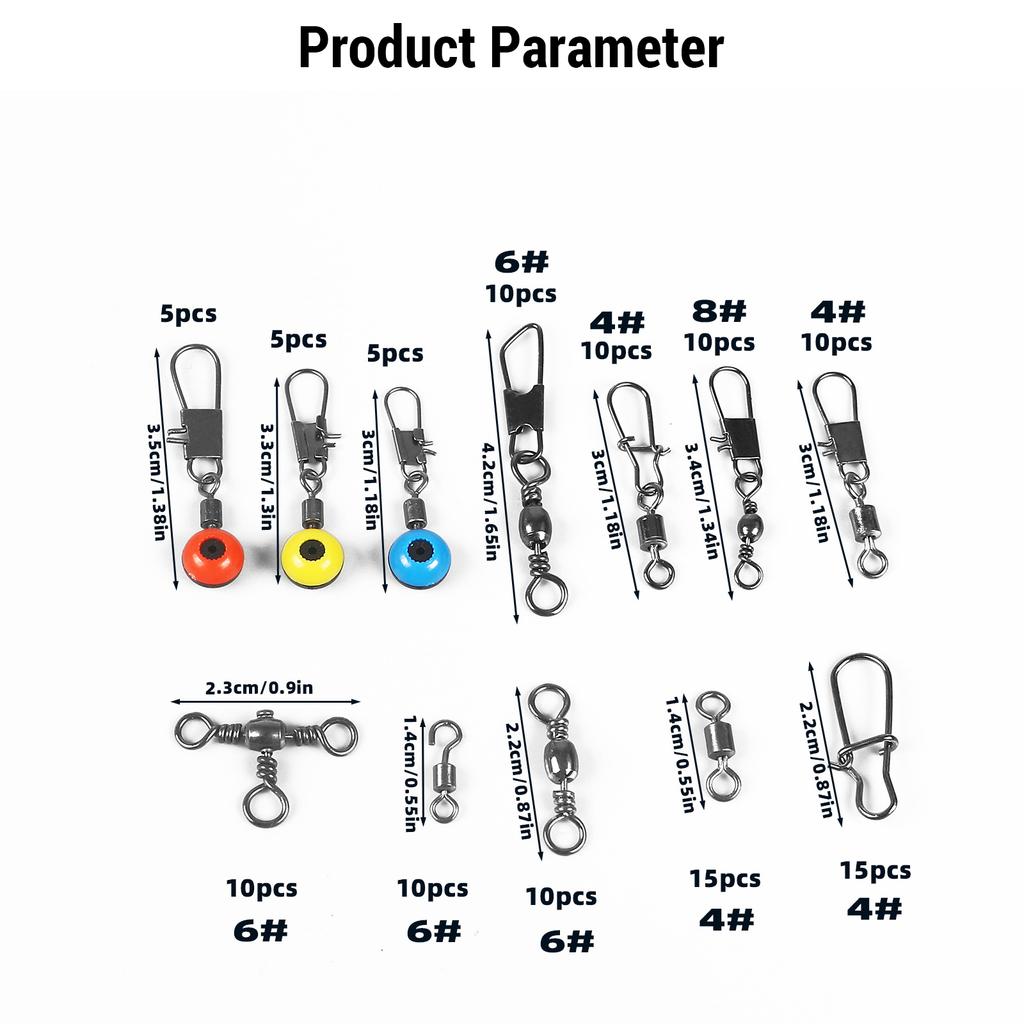 115Pcs Fishing Swivels Kit High Strength Fishing Line Connector With Rolling Swivels Barrel Swivels for Bass Trout