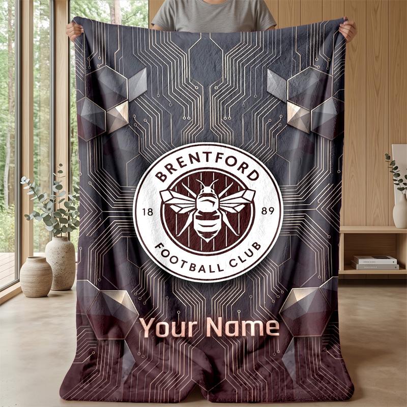 Custom Text Flannel Throw Blanket, Lightweight Cozy Bed Sofa BlanketBrentford Football