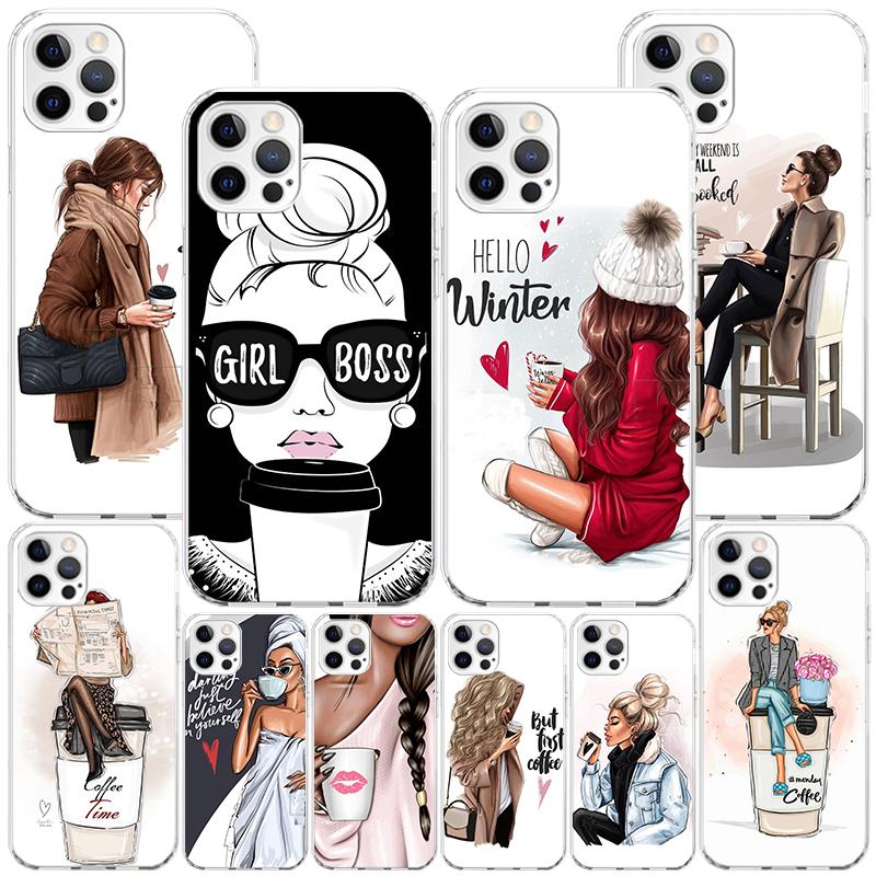 Girl Boss Female Coffee Phnoe Case for Iphone 17 Air 16 11 12 13 Mini 14 Plus 15 Pro Max 7 8E SE 2020 16ProMax Phone Cover Coque