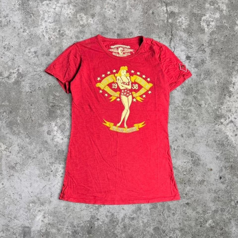 

Johnson Motors Tattoo Me Red Biker Baby Tee Women s Size Medium S