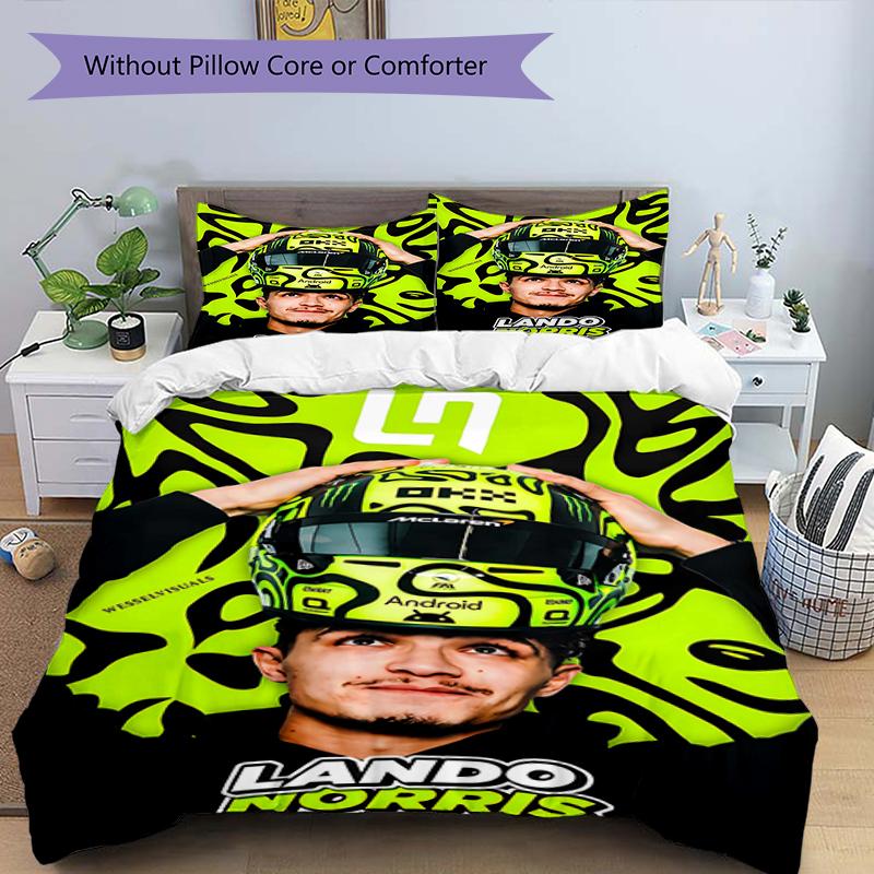 3pcs Landos Norris Racing1 Design Cover Set - HD Printed Bedding with 1 Cover and 2 Pillowcases - Perfect for Home and Dorm Decor