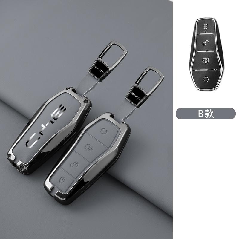 Car Key Fob Case for BYD Dolphin Lied Tang DM Atto 3 Han EV Qin PLUS Song Pro MAX Yuan Car Key Fob Zinc Alloy Leather Case