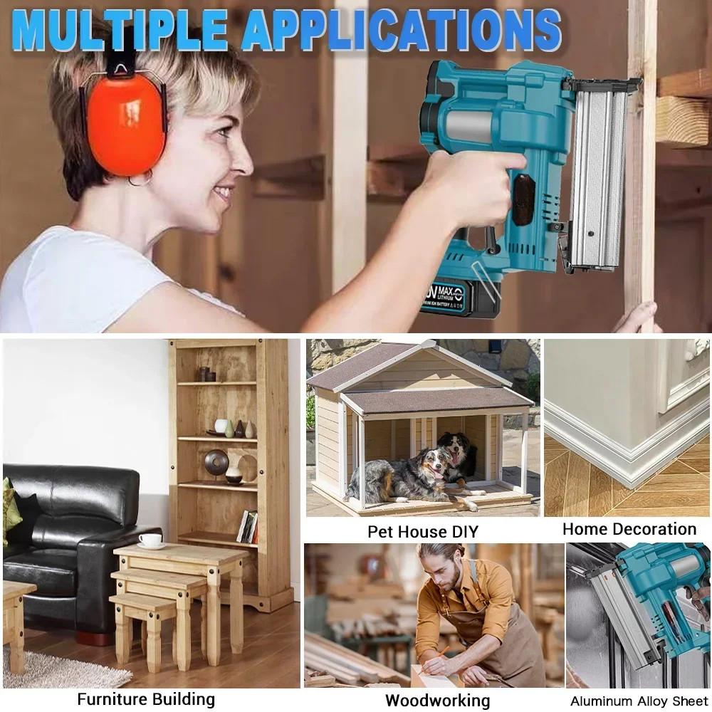 Brushless 2 in 1 Electric Nail Gun Cordless Portable Frame Nailer Tacker Furniture Staple Woodworking Power Tools