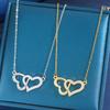 Titanium Steel Double Heart Diamond Necklace - Plated Clavicle Chain, Fashionable & Versatile Accessory