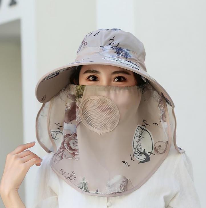 Hat Women'S Summer Thin Outdoor Sun Hat Mouth Mask Anti-Ultraviolet Work Sun Hat Cover Face Tea Picking Sun Hat