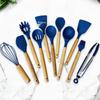 Silicone Kitchenware: 12-Piece Non-stick Spatula and Spoon Set with Wooden Handles for Cooking and Baking