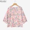 ZANZEA Blusa Estiva Casual da Donna a Girocollo a Maniche 3/4 Ampia con Stampa