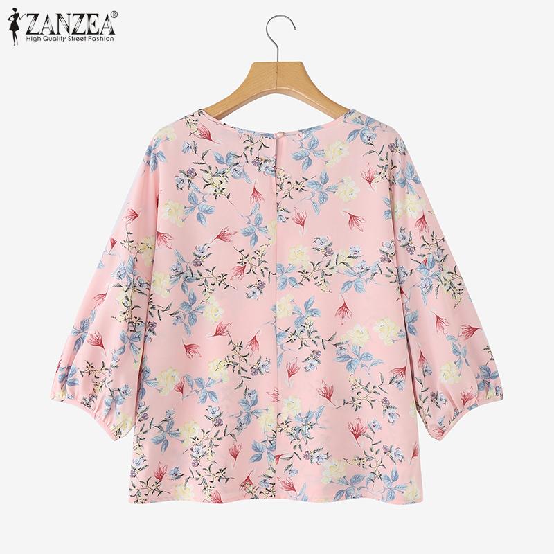 ZANZEA Blusa Estiva Casual da Donna a Girocollo a Maniche 3/4 Ampia con Stampa