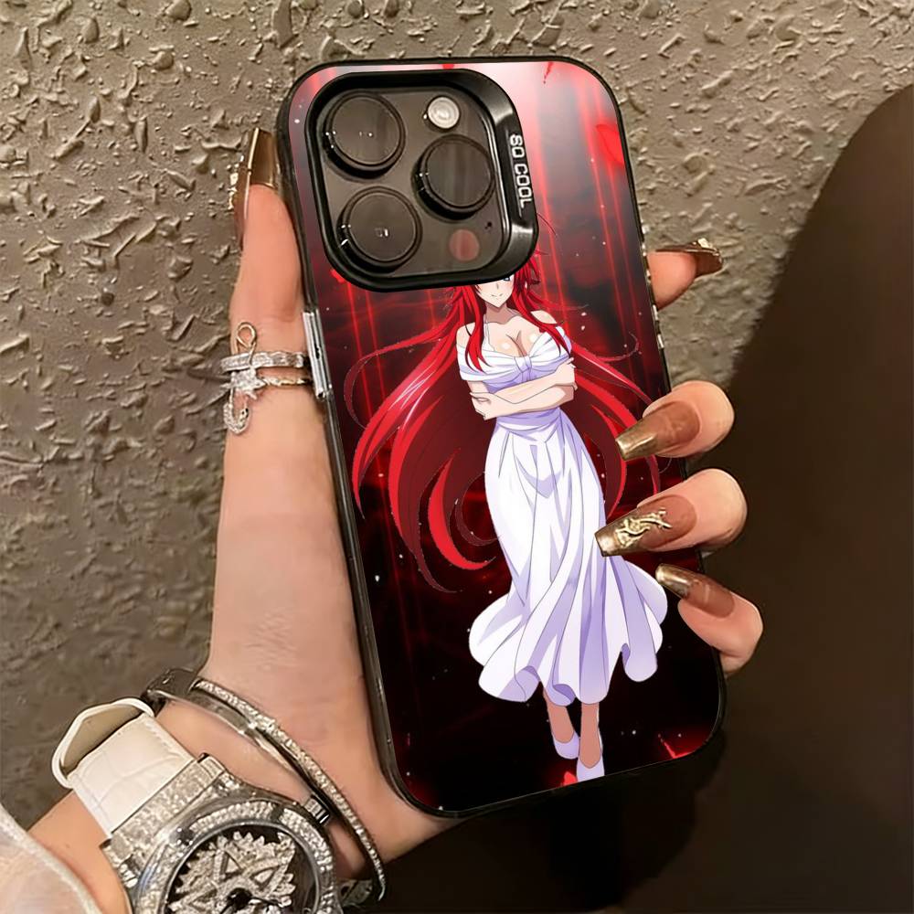 High School DxD R-Rias Gremory Phone Case For iPhone 17,16,15,14,13,12,11 Plus,Pro Max,XS,Colored Silver Plated Inside Cover