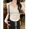 Women's Long Sleeve Top Polo Neck Elegant Commute Solid Color Slim Fit T-Shirt Blouse