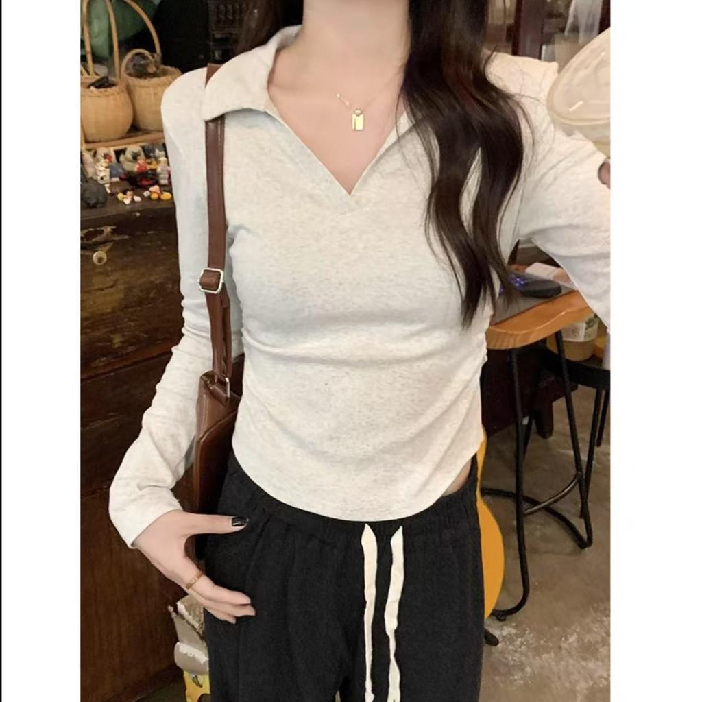 Women's Long Sleeve Top Polo Neck Elegant Commute Solid Color Slim Fit T-Shirt Blouse