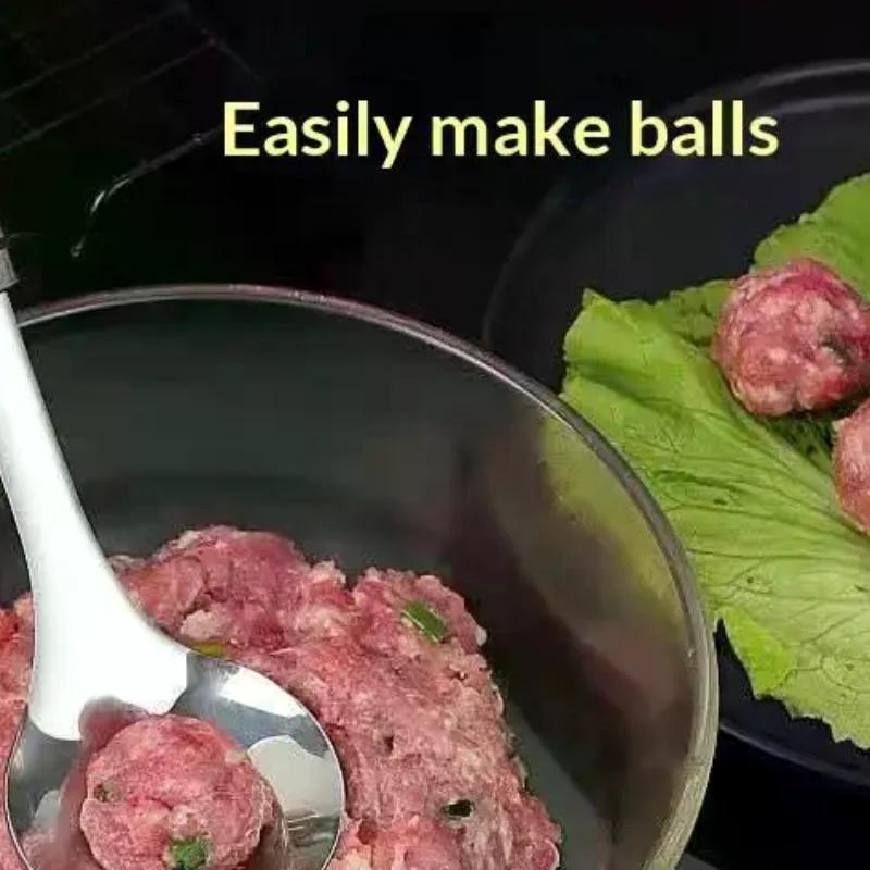 1 Pcs Maker Spoon Meat Baller With Elliptical Leakage Hole Stainless Steel Meat Ball Mold Kitchen Gadget Meat Tools