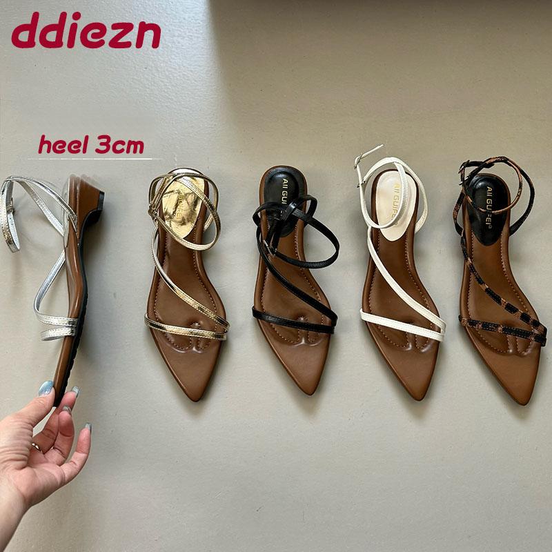 Fashion Female Shallow Footwear Ladies Low Heel Sandals Shoes Summer Spring Fashion Pointed Toe Elegant Women Heeled Sandals Shoes