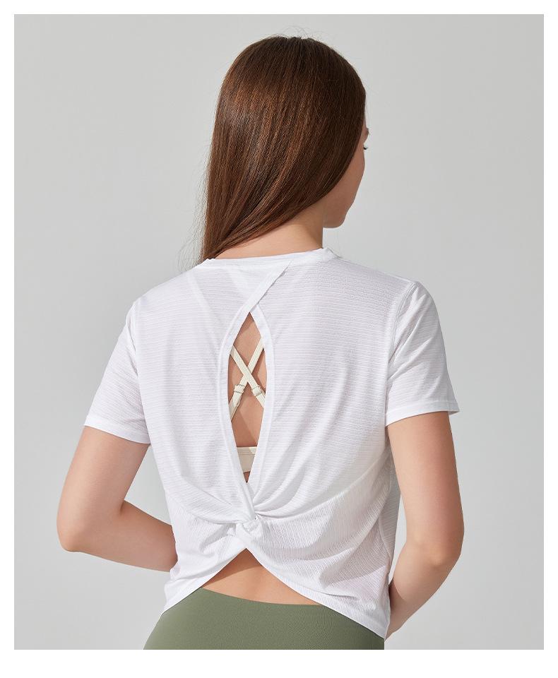 Women's Cross-Border Yoga T-Shirt - Lightweight, Breathable, Short Sleeve, Hollow Back, Perfect for Dance, Fitness, Running.