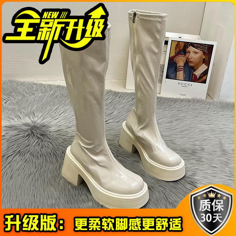 Retro summer western cowboy boots women's short boots 2025 new knight boots high heel small glossy high boots