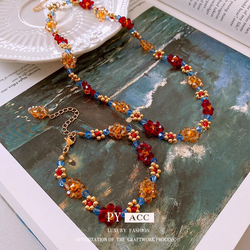 Handmade Beaded Cross Flower Retro Necklace - Versatile Clavicle Chain with a High-End Feel