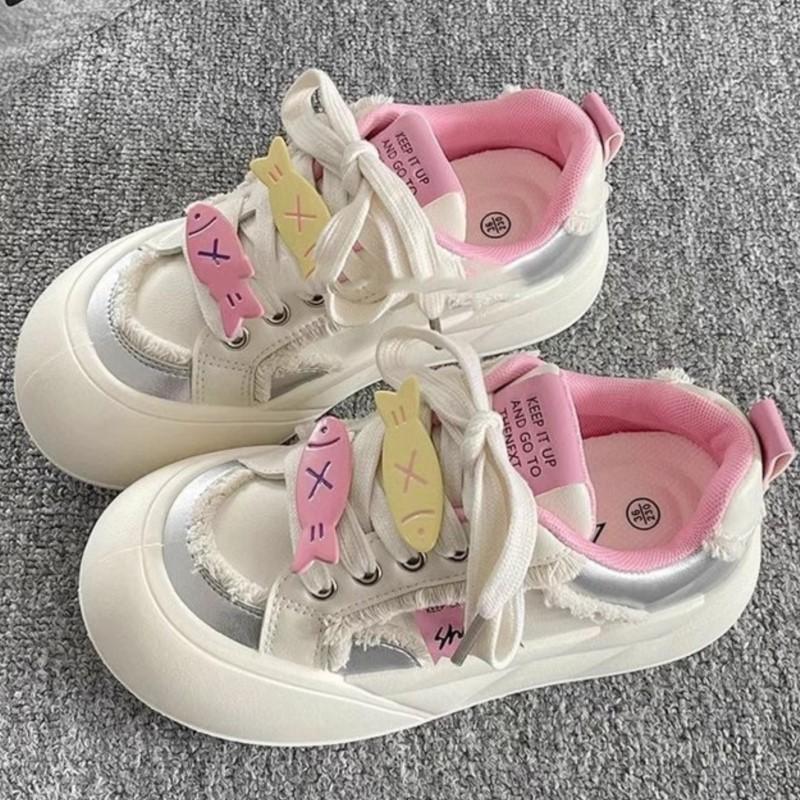 

Fashion Korean-style 2025 Spring Women s Dopamine Bow Platform Sneakers Chunky White Bread Shoes Summer Cute Versatile Thick-Sole Flats 40